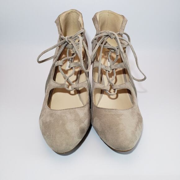 Karl Lagerfeld Taupe Suede Laced Paris Jasmin Heels - Picture 2 of 9